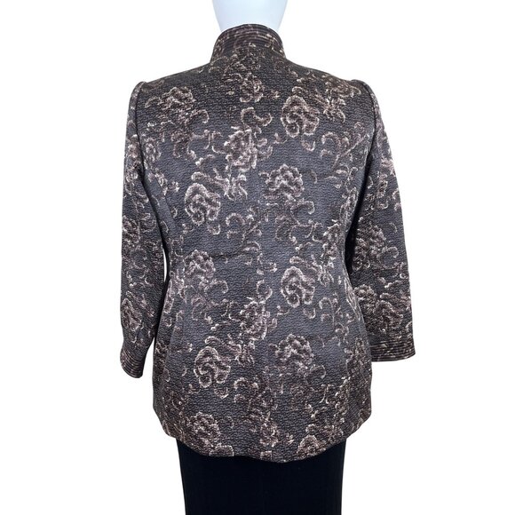 Linda Allard Ellen Tracy Brown & Gold Floral Print Open-Front Jacket Sz 16 - Picture 7 of 11